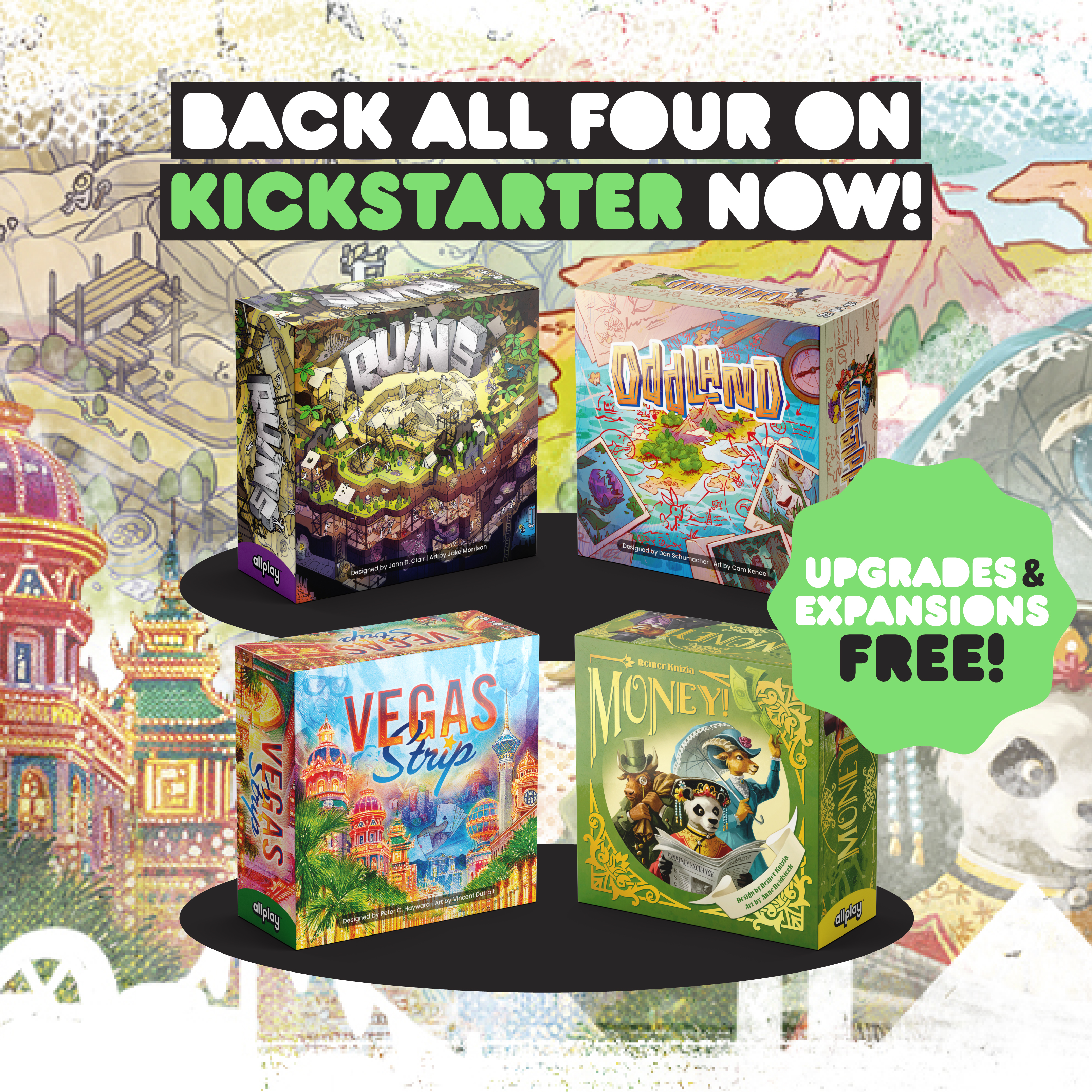 allplay kickstarter Ruins, Oddland, Vegas Strip, and Money